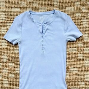 GAP Pale Blue Short-Sleeve Ribbed Henley